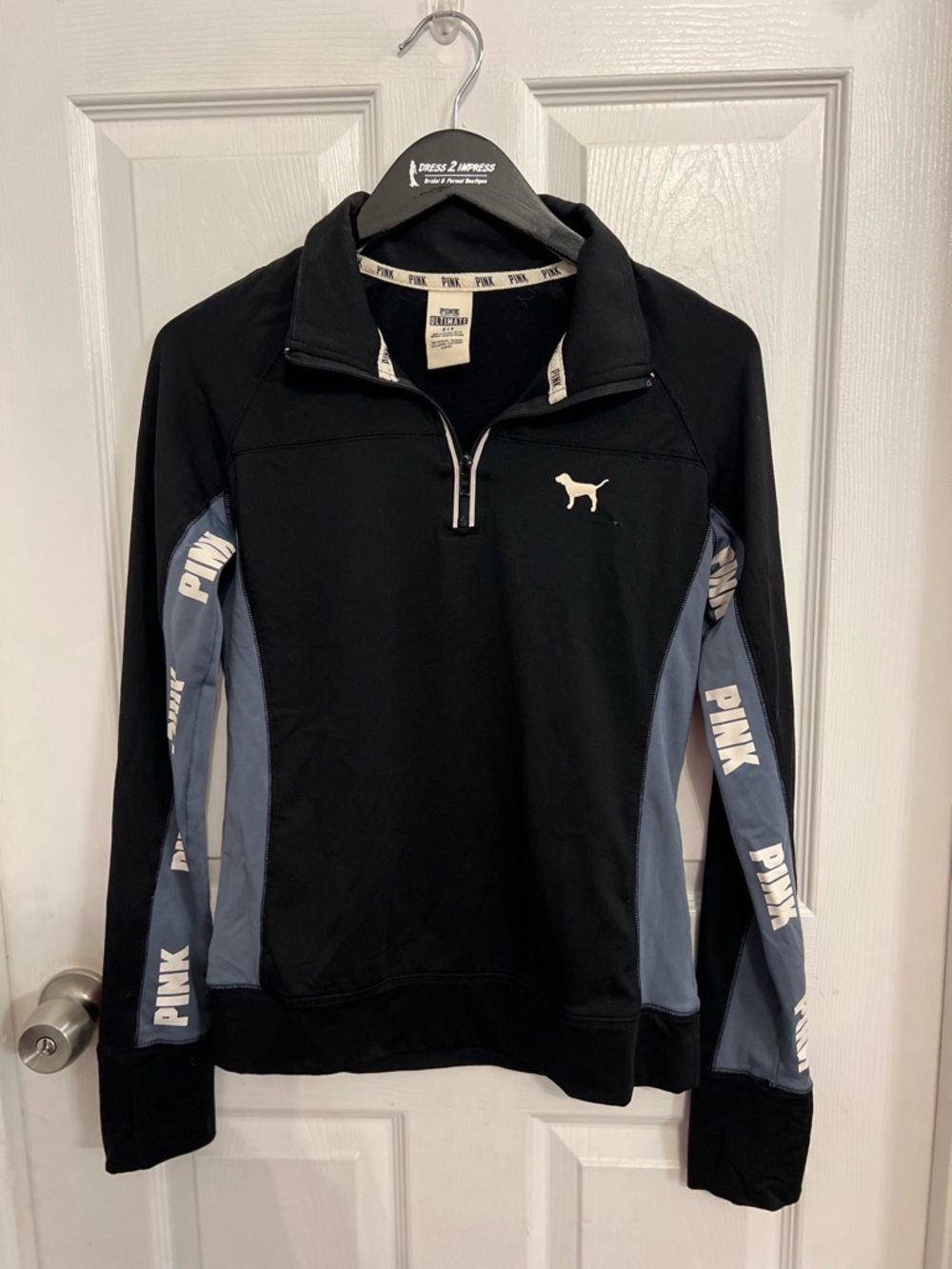 PINK Victoria's Secret Black and Blue Quarter-Zip Pullover Sweater